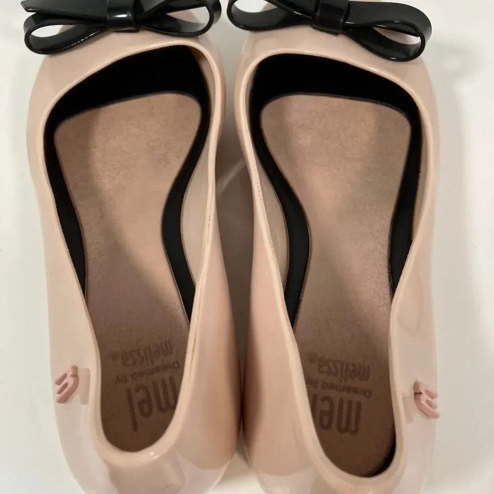 MINI MELISSA Girls Sz 1 Ultragirl Classy Jelly Shoes in Pink w Black Bow WORN